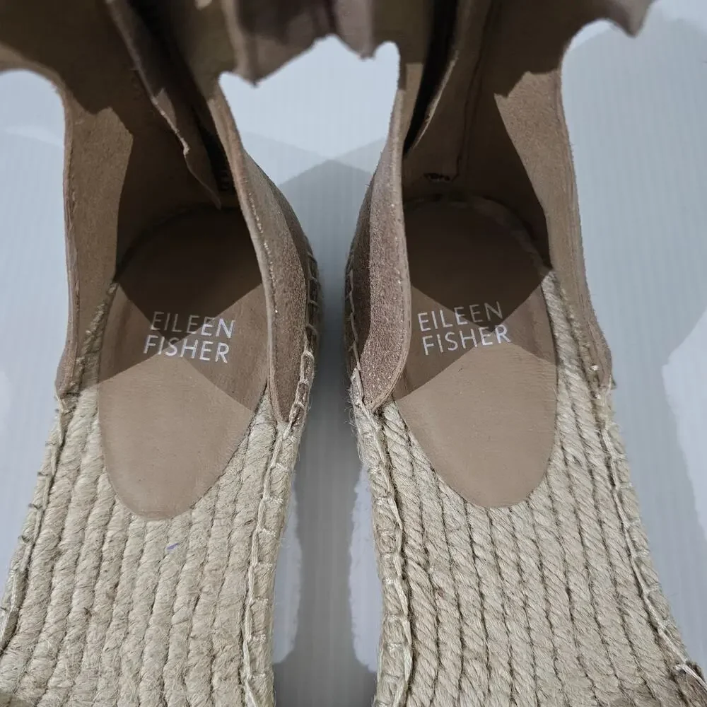 Eileen Fisher Lala Flat Espadrille Womens 9 Metallic Tan Leather Sandal